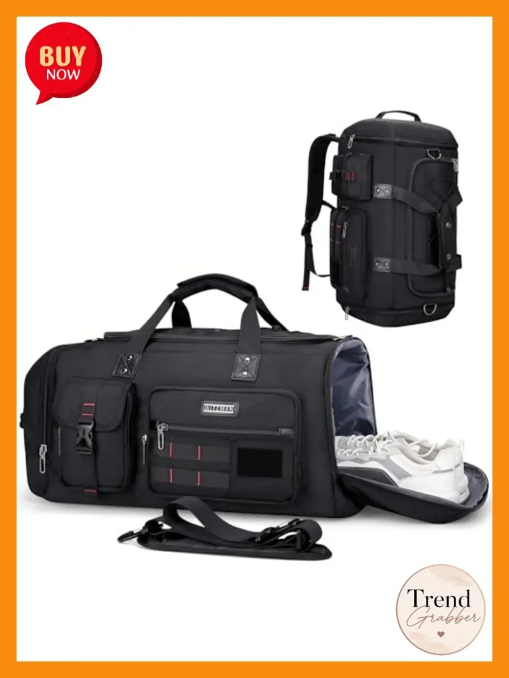 Convertible 45L Nylon Duffel Backpack Gym Travel Bag with Shoe Compartment